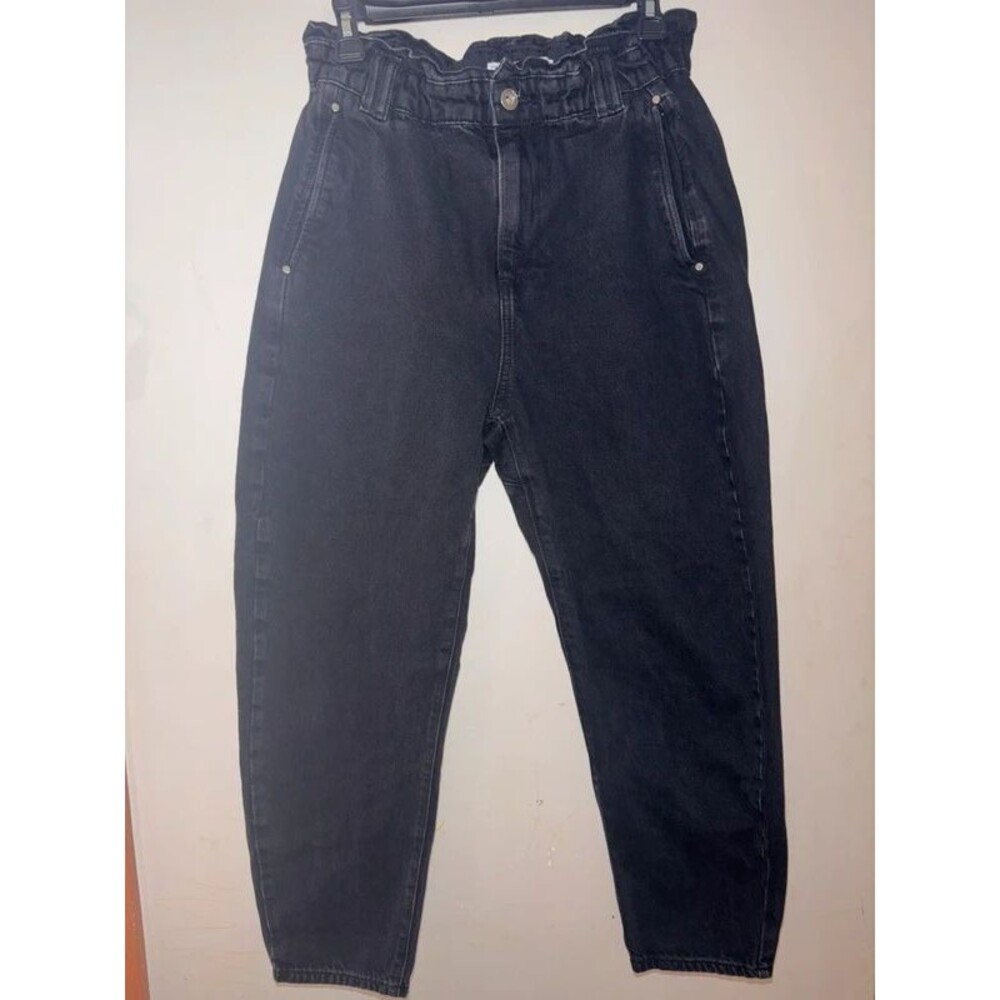 ZARA Washed Black Paperbag Baggy Barrel Carrot Leg High Waist Mom Jeans size 6